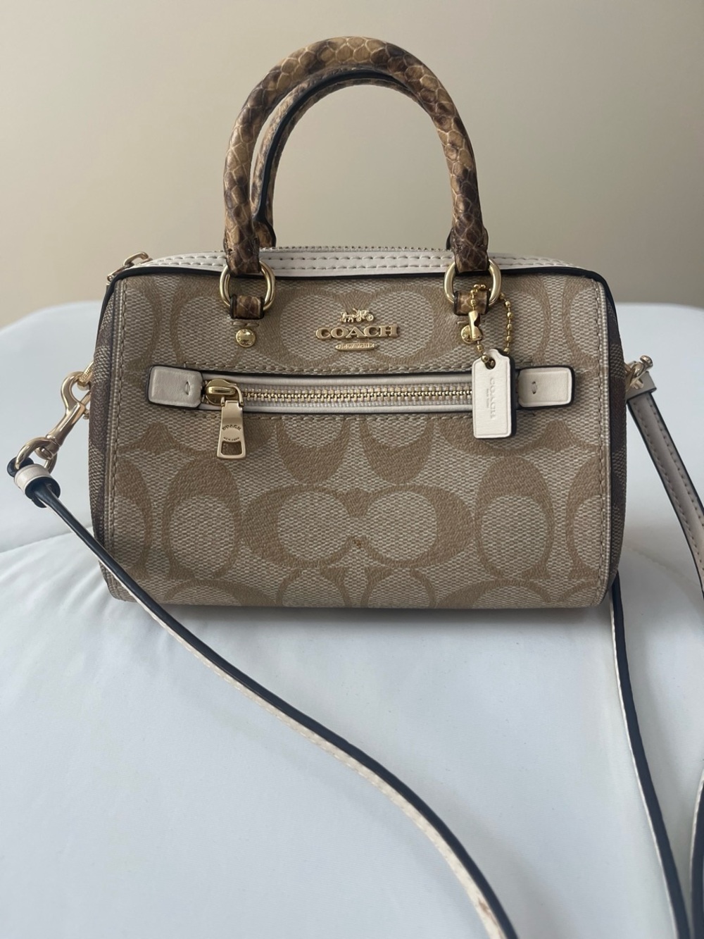 Coach Tan Signature Mini Satchel with Gold Hardware